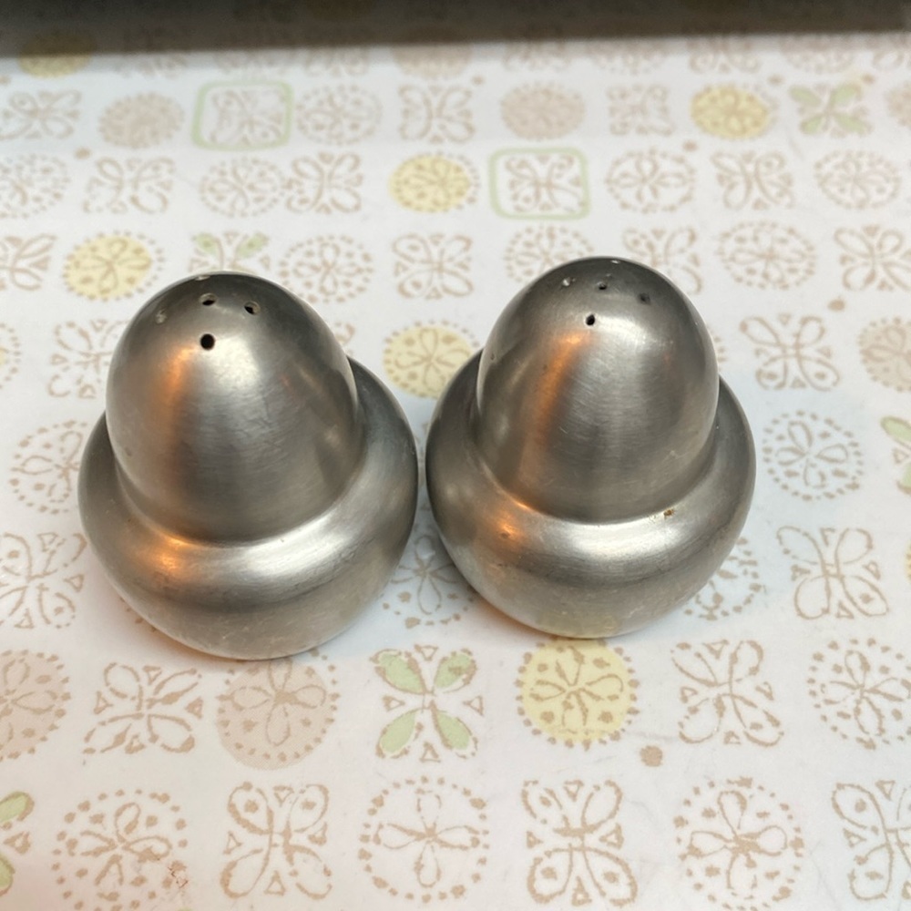 Pewter salt and pepper shakers mid-century modern Hanle and Debler 1960 vintage